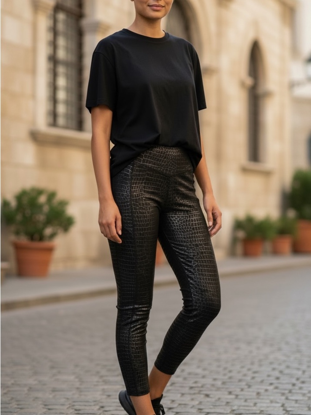 PINK Victoria's Secret Black Croc-Embossed High-Waist Leggings
